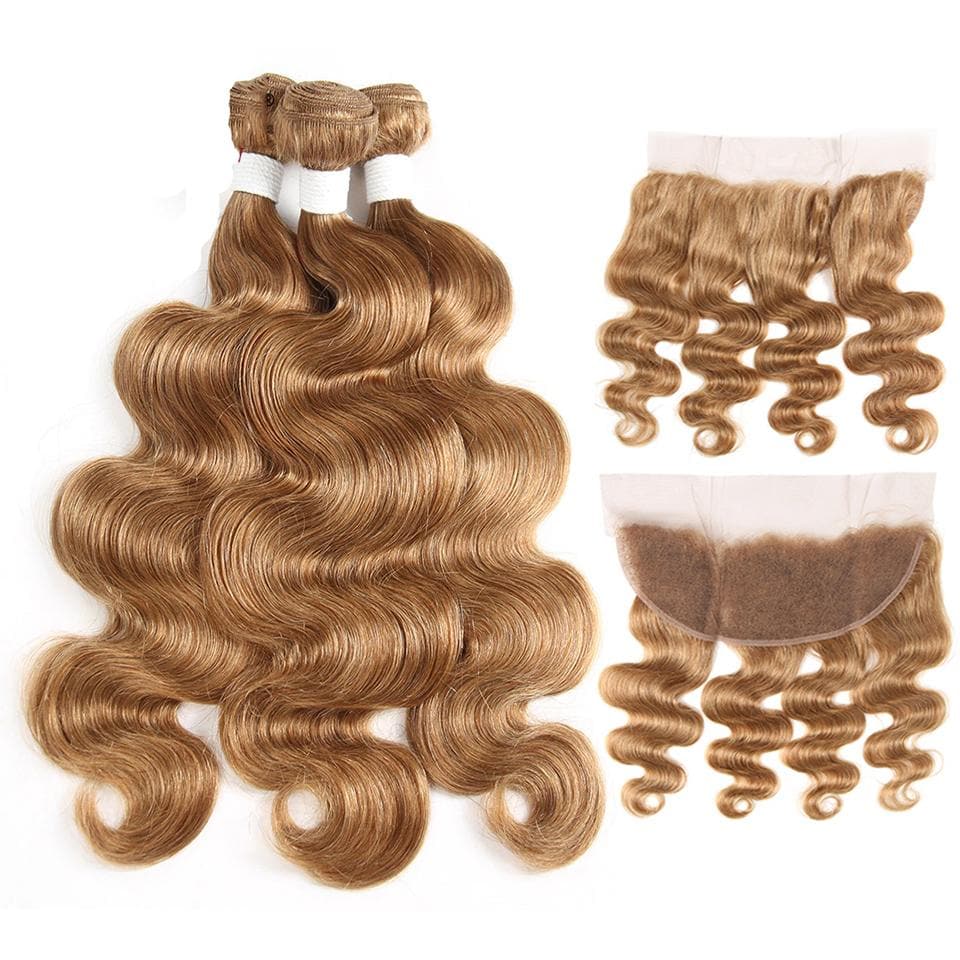lumiere #27 light Brown body wave 4 Bundles With 13x4 Lace Frontal Pre Colored Ear To Ear - Lumiere hair