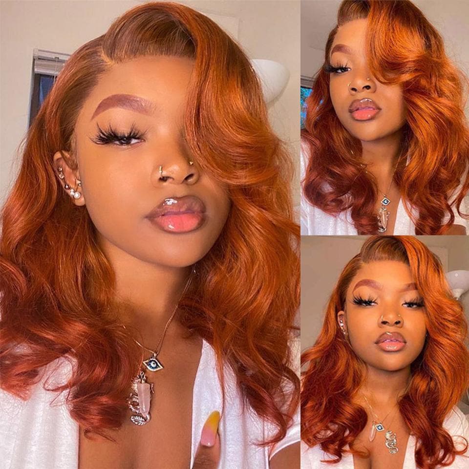 #350 Ginger Glueless Body Wave 4x4 5x5 Lace Closure Human Hair Ready to Wear Wigs with Baby Hair Pre Plucked