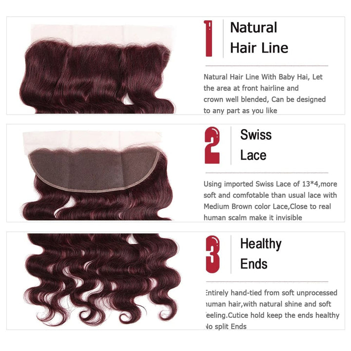 Red Bundles 99J Body Wave 3 Bundles With 13x4 Lace Frontal Pre Colored Ear To Ear
