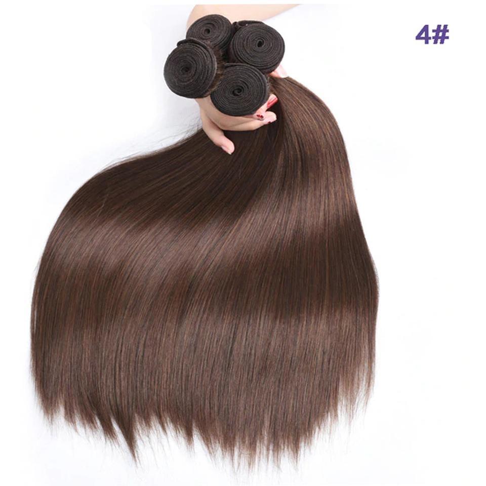 lumiere #4 Brown Straight Hair 4 Bundles With 13x4 Lace Frontal Pre Colored Ear To Ear - Lumiere hair