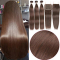 lumiere #4 Brown Straight Hair 4 Bundles With 4x4 Lace Closure Pre Colored human hair(No Code Need)