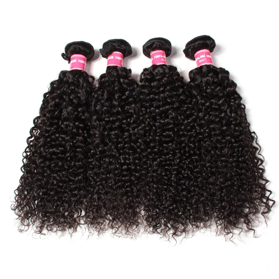 lumiere Hair Peruvian Kinky Curly 4 Bundles Virgin Human Hair Extensions 8-40 pouces 