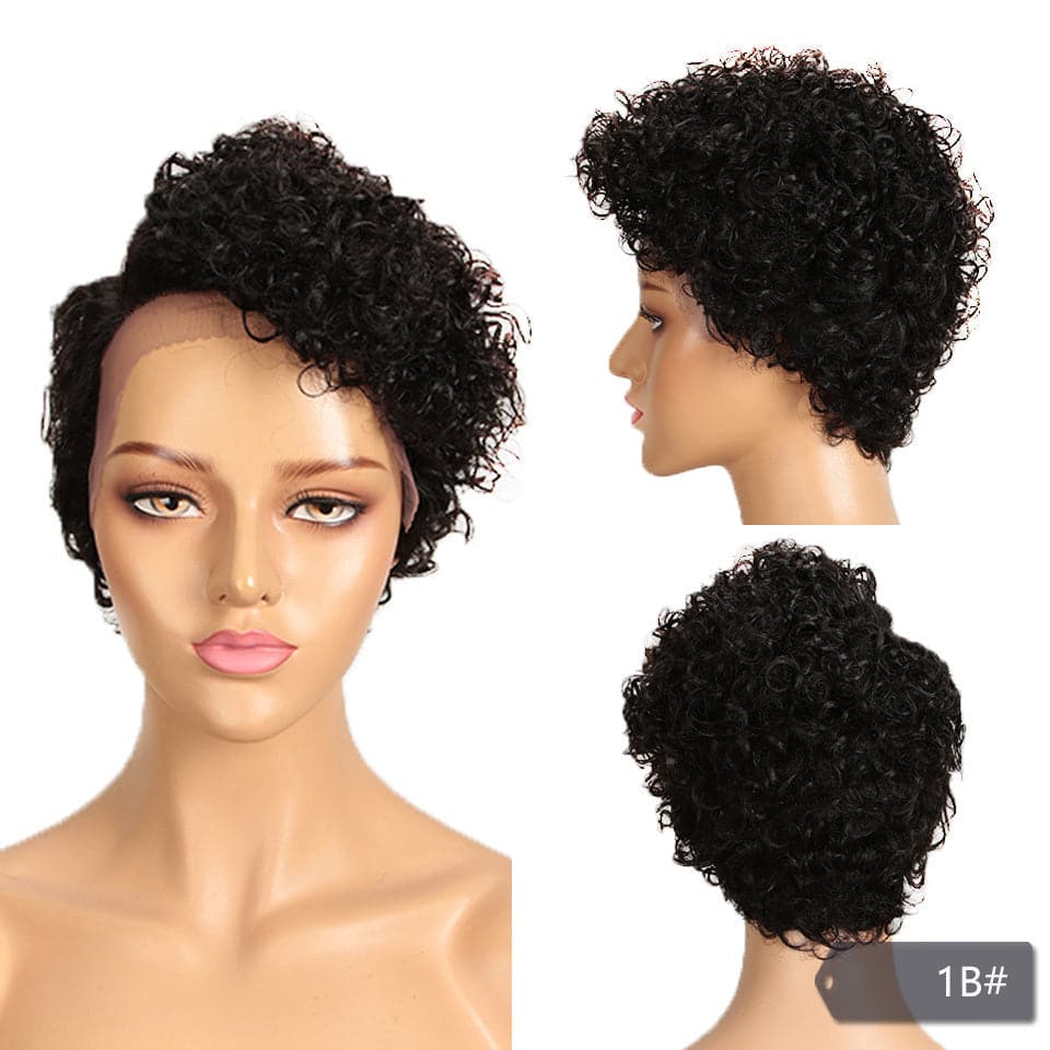 Curly Hair Ombre Colored T/30 Short Pixie Cut Wig or Black Women 13x4x1 Side Part Wigs