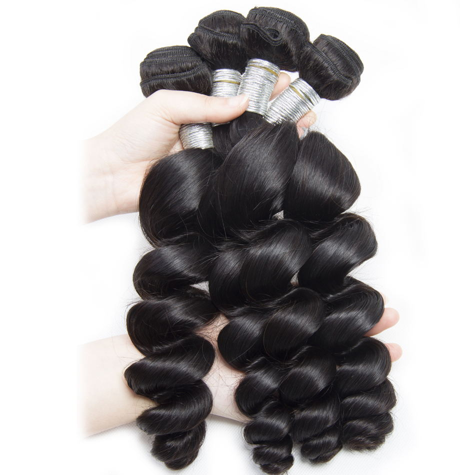 Loose Wave Brazilian Human Hair Weave 4 Bundles With 4x4 closure Remy Hair Extension