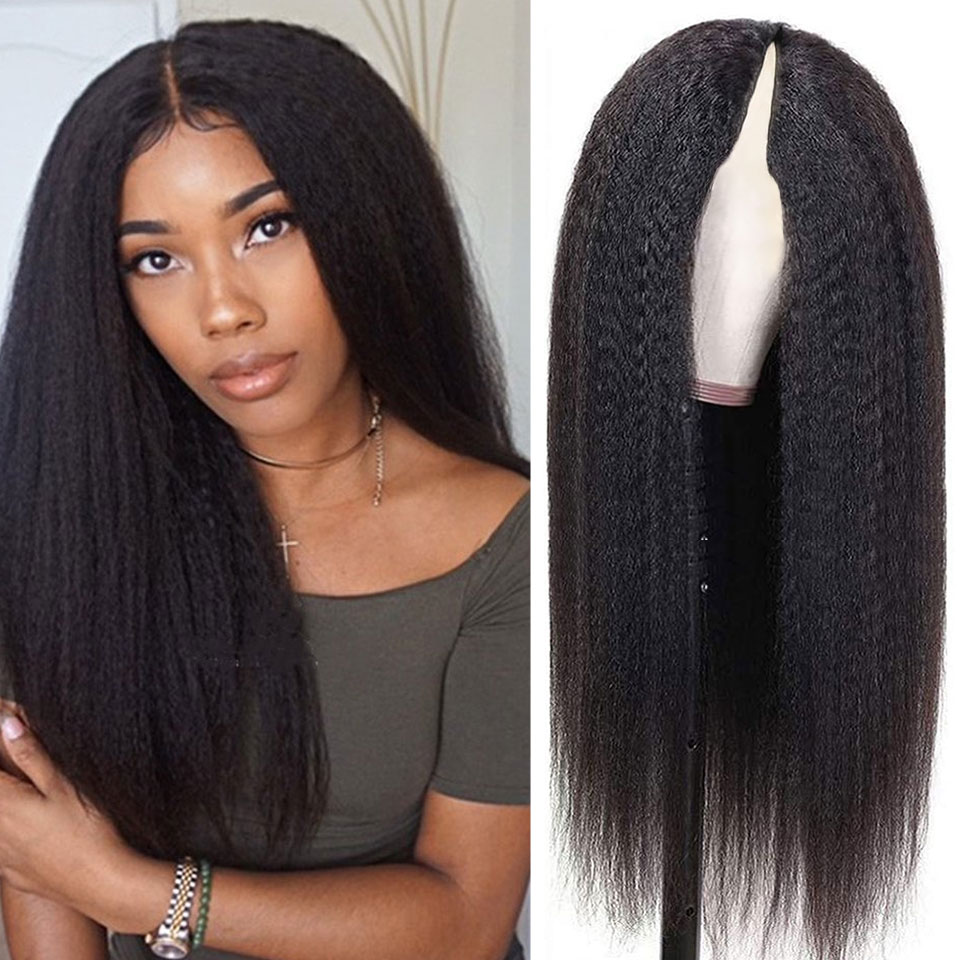 Kinky Straight V Part Wig No Leave Out Brazilian Wig Human Hair