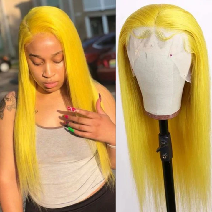 Yellow Straight Lace Frontal Wigs Virgin Human Hair With Baby Hair
