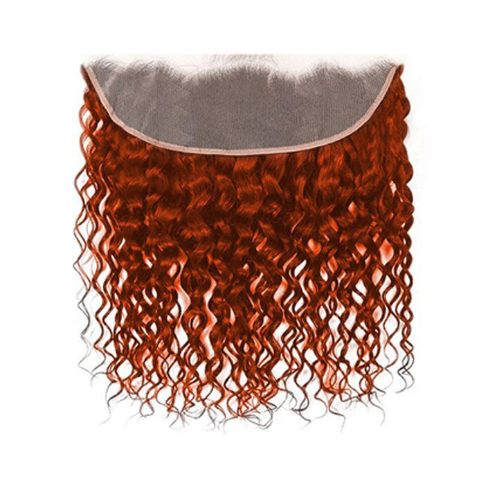 #350 Ginger Orange Colored Water Wave 13x4 Lace Frontal Remy 100% Human Hair