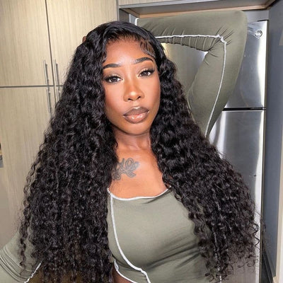 Deep Wave Side Part Lace Front Human Hair Wigs For Women