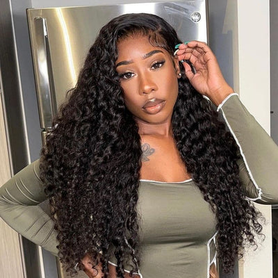 Kinky Curly L Side Part Glueless Wig Human Hair for Black Women Natural Color