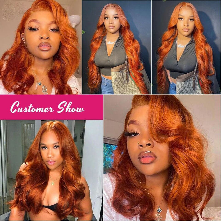 Ombre Ginger Body Wave 4x4/13x4 HD Dentelle Perruques de Cheveux Humains Colorés pour Femmes 