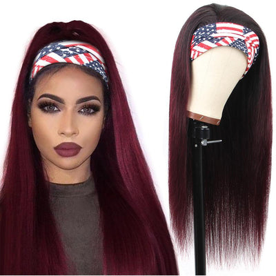 Ombre 1B/99J Straight Headband Full Machine Made None Lace Human Hair Wig