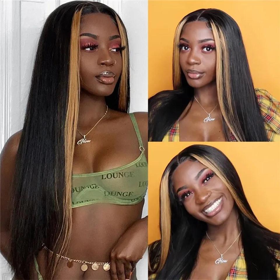 Honey Blonde Highlight Straight Lace Front Wig Natural Hairline