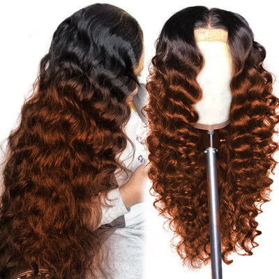 1B/33 Ombre Loose Deep Wave Wig Highlight Brown Lace Front Human Hair Wigs 13x4 HD Lace Frontal Wig Deep Wave Frontal Wig