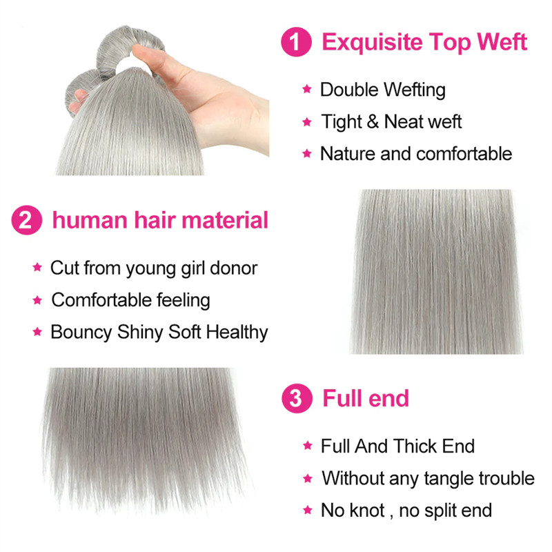 Silver Straight 4 Bundles Brazilian 100% Human Hair For Women