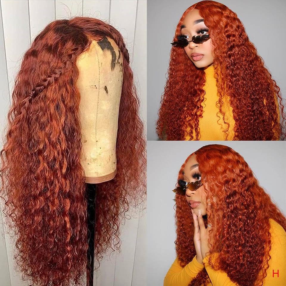 #350 Glueless Ginger Kinky Curly 5x5 13x4 Lace Front Human Hair Wigs Ready to Wear Pre Plucked For Black Women