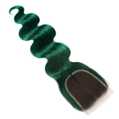 Dark Green Hair Bundles Body Wave Hair 3 Bundles with 4x4 HD Lace Closure Human Hair Extensions