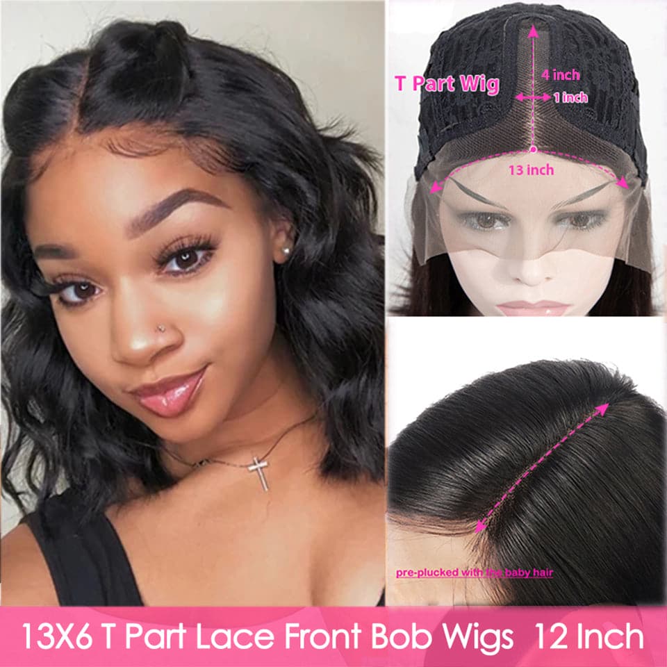 Lumiere Body Wave Short Bob T-Part Lace Front Human Hair Wigs