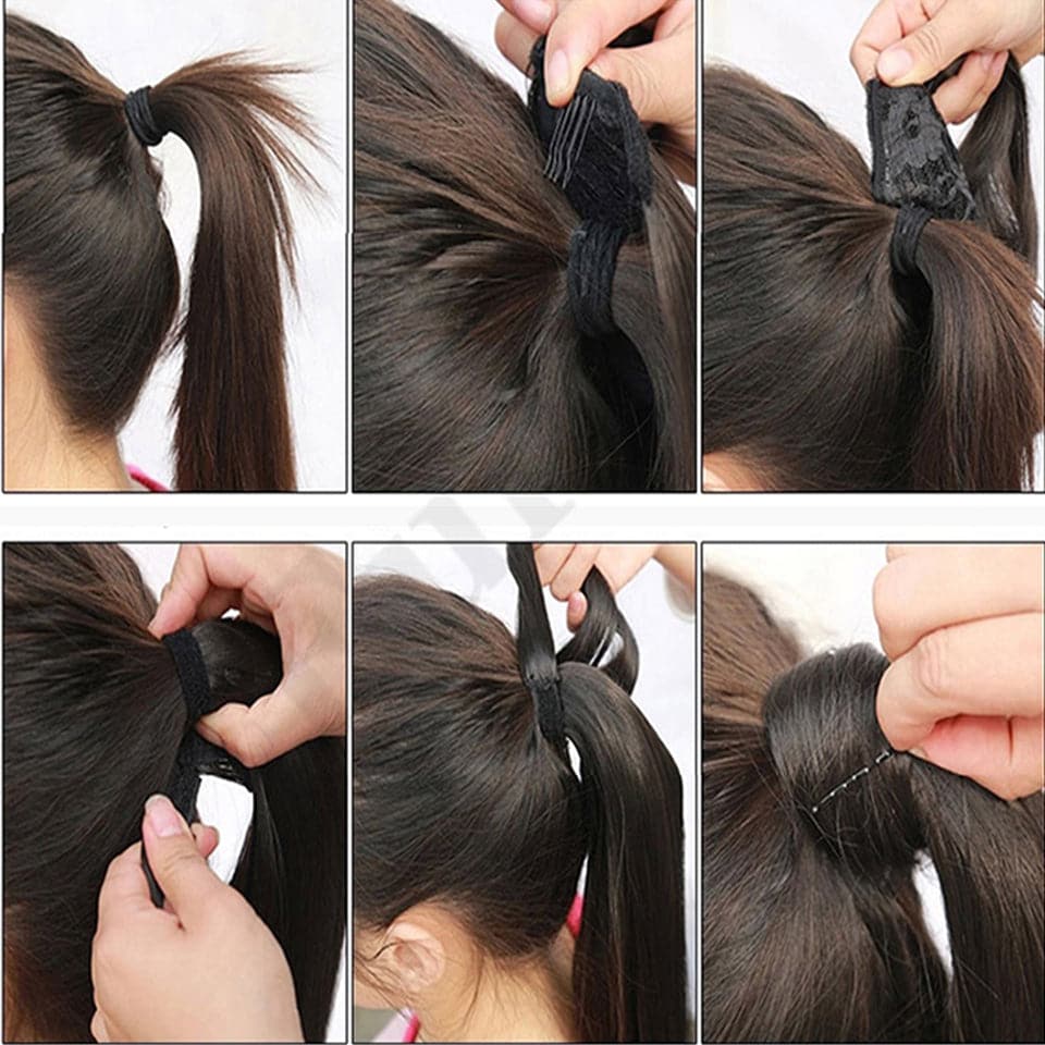 Straight Wrap Around Ponytail Human Hair Extensions Natural Color Hairpiece