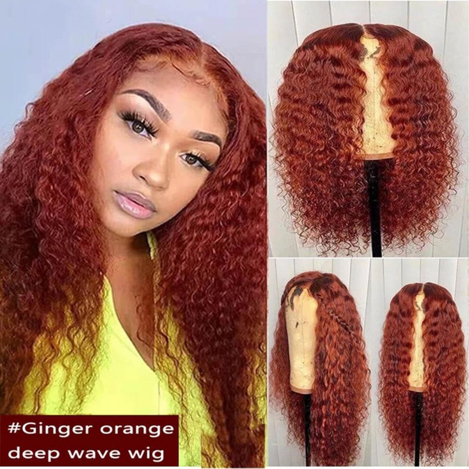 #350 Ginger Colored Deep Wave HD Lace Frontal Human Hair Wigs For Black Women