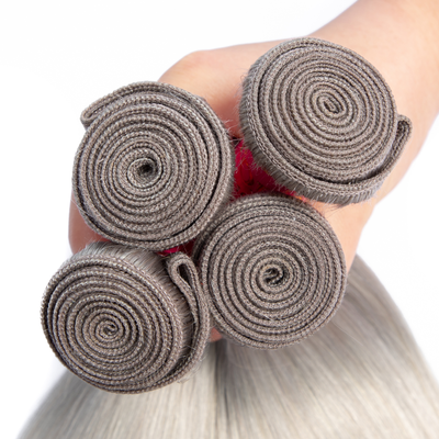 Silver Grey Straight 3 Bundles With 13x4 Lace Frontal Human Hair Extensions