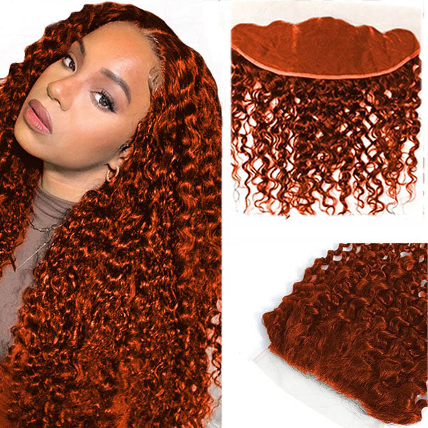 350 Ginger Orange Colored Kinky Curly Hair 13x4 Frontal Brésilien 100% Cheveux Humains 