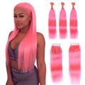 Light Pink Color Straight Hair 3 Bundles with 4x4 HD Lace Closure Human Hair Extensions
