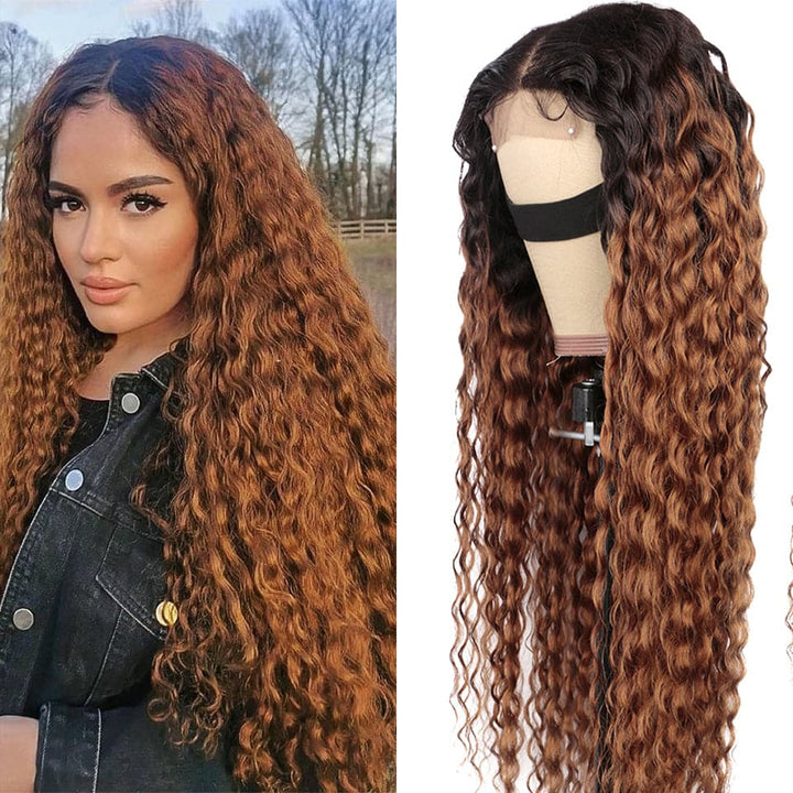 Lumiere 1B/30 Ombre Deep Wave 4x4/5x5/13x4 Lace Closure/Frontal 150%/180% Density Wigs For Women Pre Plucked