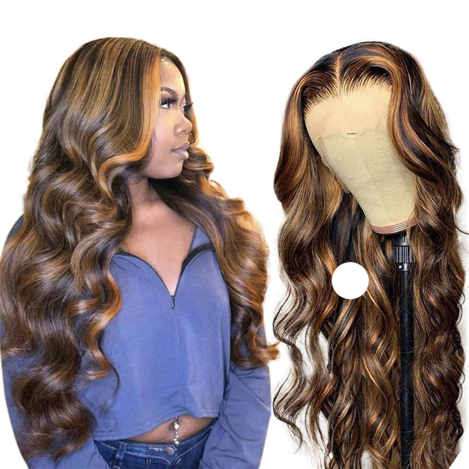 P4/27 Highlight Body Wave 3 Bundles With 13x4 Lace Frontal Human Hair