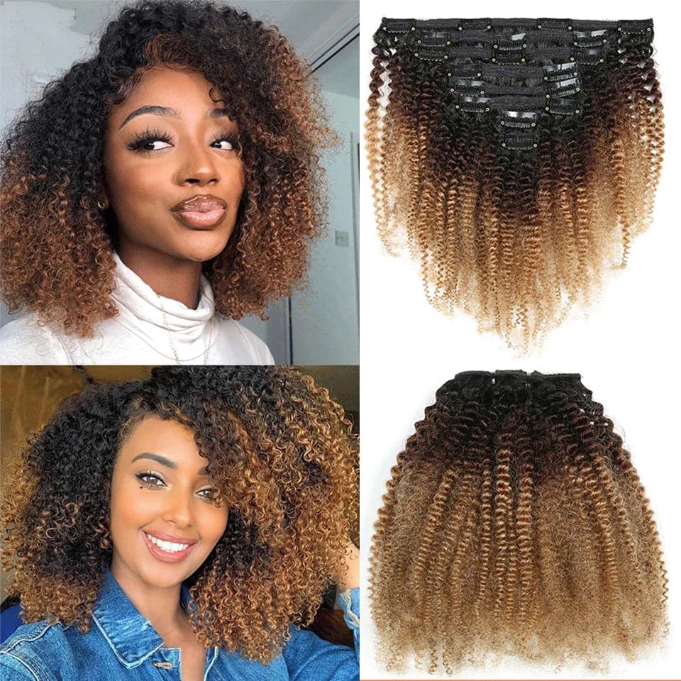 1B/4/27 color Afro curly Clip In Human Hair Extensions 8 Pieces/Set 120G