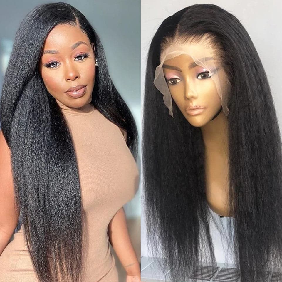 360 Lace Frontal Wig Kinky Straight Lace Frontal Wig Human Hair Brazilian Remy Hair Prepluckedand Bleached knots Lace Wig - Lumiere hair