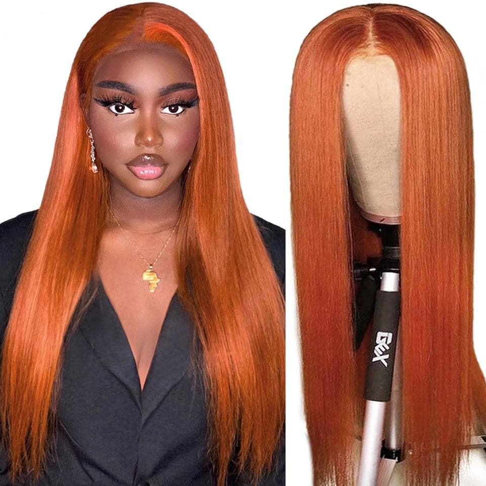 #350 Ginger Straight HD Transparent Lace Frontal Wigs For Black Women Human Hair