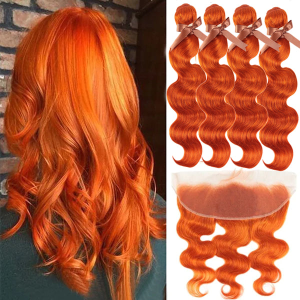 #350 Ginger Colored Body Wave 4 Bundles With 13x4 Lace Frontal(No Code Need)
