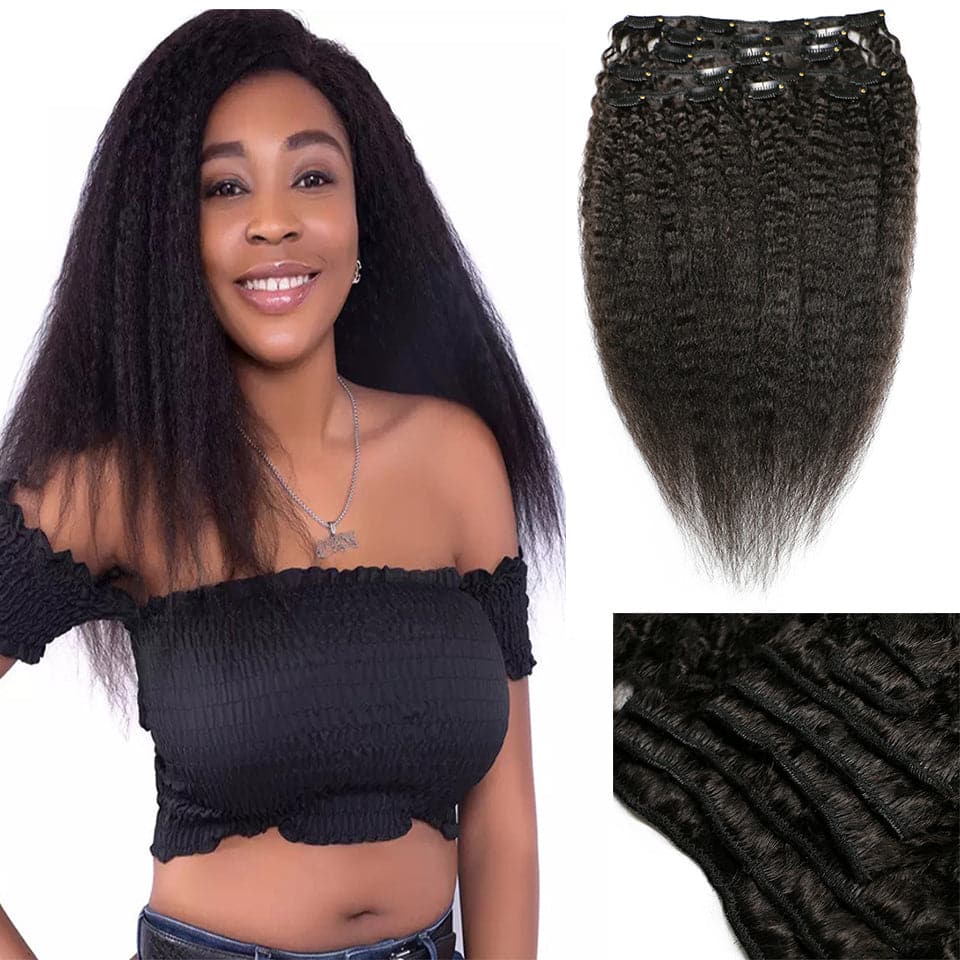 Kinky Straight Clip In Human Hair Extensions 8 Pieces/Set 120G Ship Free
