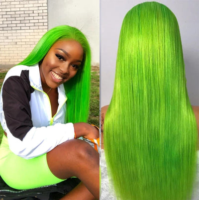 Transparent Swiss Lace Front Wig for Women Light Green Color Long Human Hair
