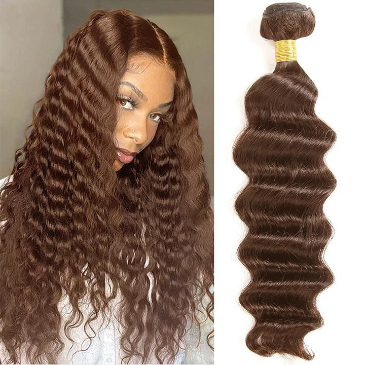 #4 Brown Loose Deep Wave Bundles Brazilian Colored Human Hair Bundles Hair Extension Hair Weaves