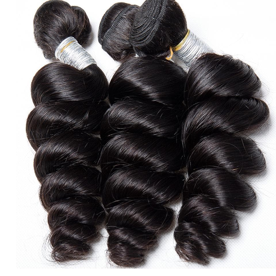 lumiere Peruvian Virgin Hair Loose Wave 3 Bundles with 4X4 Lace Closure