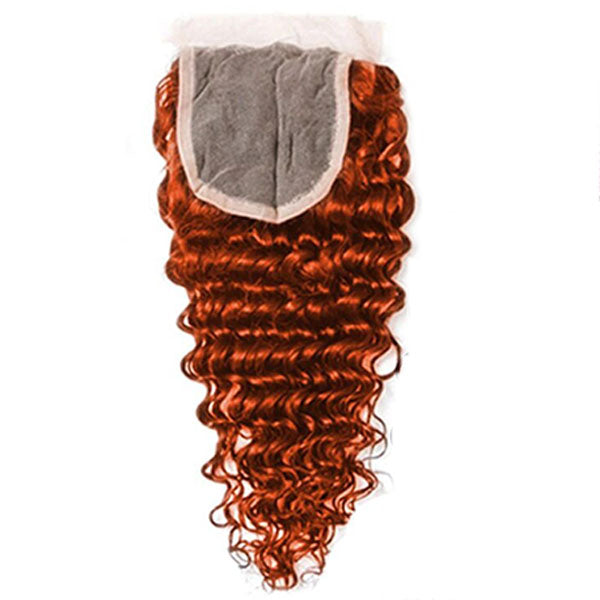 350 Ginger Orange Colored Deep Wave 4x4 Closure Remy 100% Human Hair Extensions