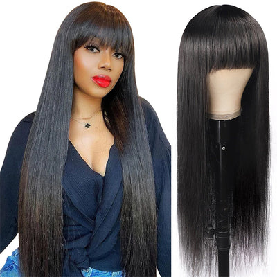 Straight Full Machine Made None Lace Front Wigs With Bangs For Women 8-24 Inches