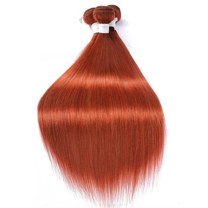 350 Ginger Color Straight Hair 4 Bundles With 4x4 Closure Lace Brazilian 100% Human Hair Extension(No Code Need)