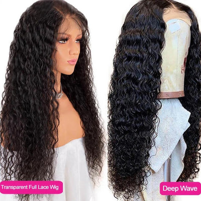 Deep Wave Pre-Plucked Realistic Glueless Human Hair Full Lace Wigs