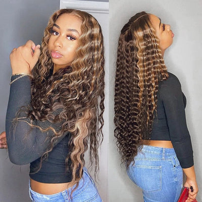 Glueless Highlight Color P4/30 Deep Wave lace front Wig Pre Plucked With Baby Hair