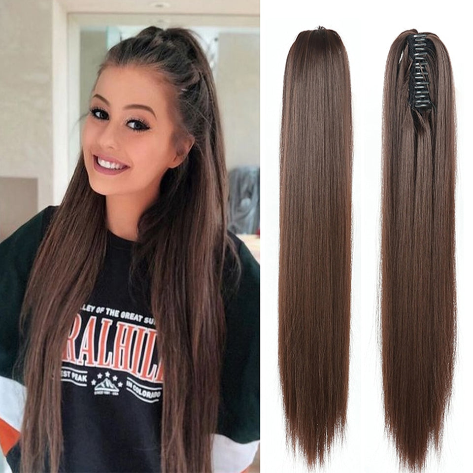 Chocolate Brown Straight Claw On Ponytail Hairpiece For Women