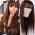 Chocolate Brown Straight Full Machine Made None Lace Wig With Bangs Human Hair