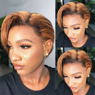 T/30 Ombre Short Bob Pixie Cut 13x4x1 T Lace Front Straight Human Hair Wigs