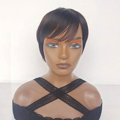 #2 Pixie Cut Straight Short Bob For Women Full Machine Made Wig With Bangs Human Hair