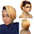 Ship In 24Hours-Lumiere 1B/27 Ombre Straight Pixie Cut Short Bob 13x4x1 T Lace Front Human Hair Wig