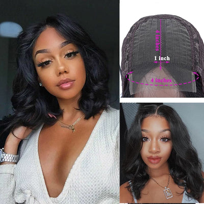 body wave Short Bob 4x1 T Part Lace Front Human Hair Wigs Pre-plucked with Baby Hair