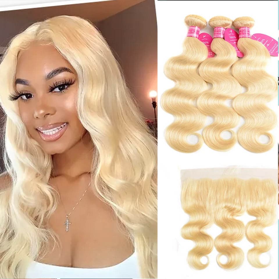 613 Blonde Body Wave 3 Bundles with 13x4 Frontal with transparent lace - Lumiere hair