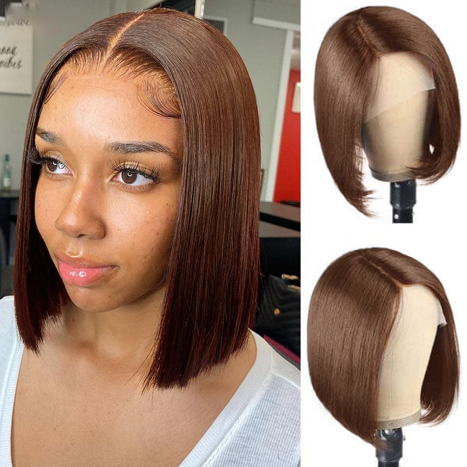 #4 / #99J / #Burg 13X4 Lace Front Straight Short Bob Human Hair Wigs
