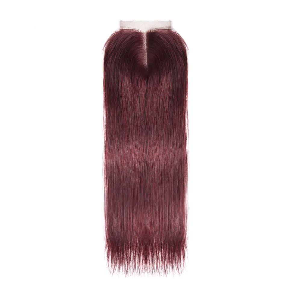 color 99j Straight Hair 3 Bundles With Closure 4x4 Colored 100% virgin human hair